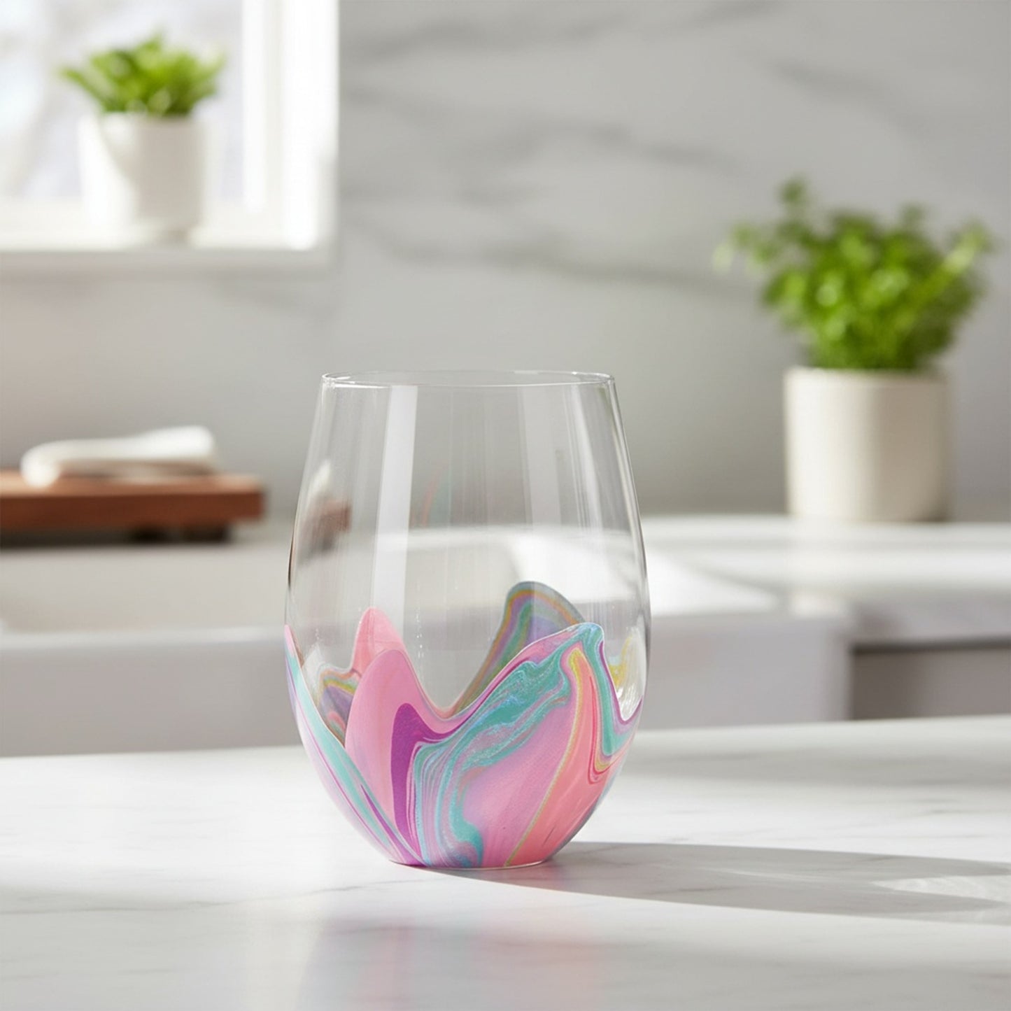 Enesco Izzy and Oliver EttaVee in The Blue Groove Marbled Stemless Wine Glass, 18 Ounce