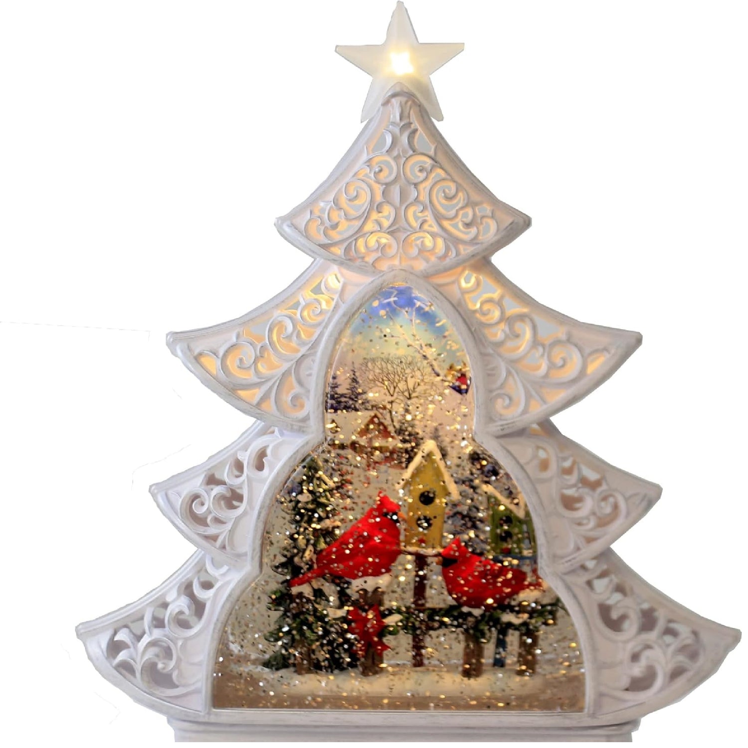 Roman Christmas Tree Cardinal Printed Scene LED Swirl Dome