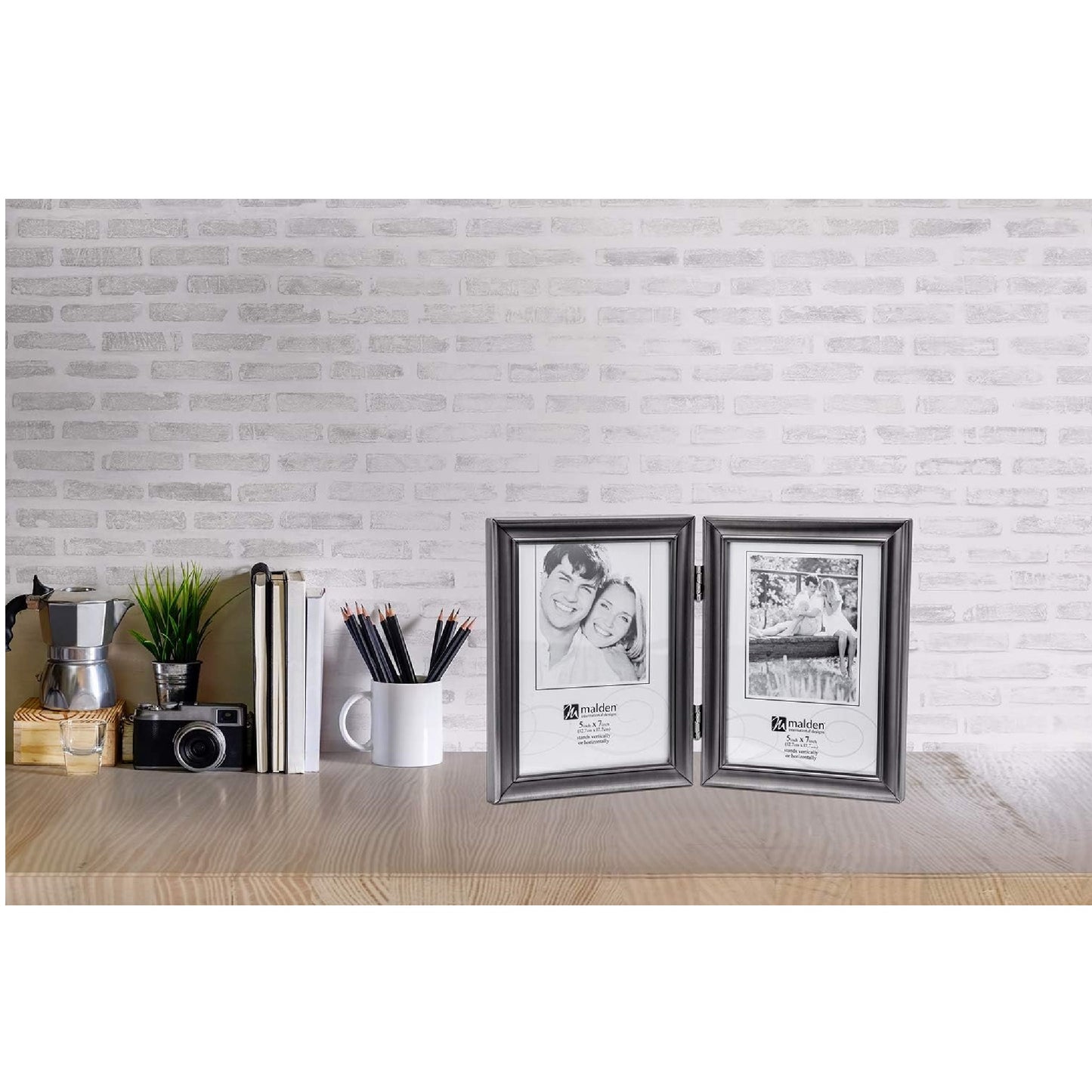 Malden Concourse Pewter Hinged Picture Frame Double Vertical - Ria's Hallmark & Jewelry Boutique