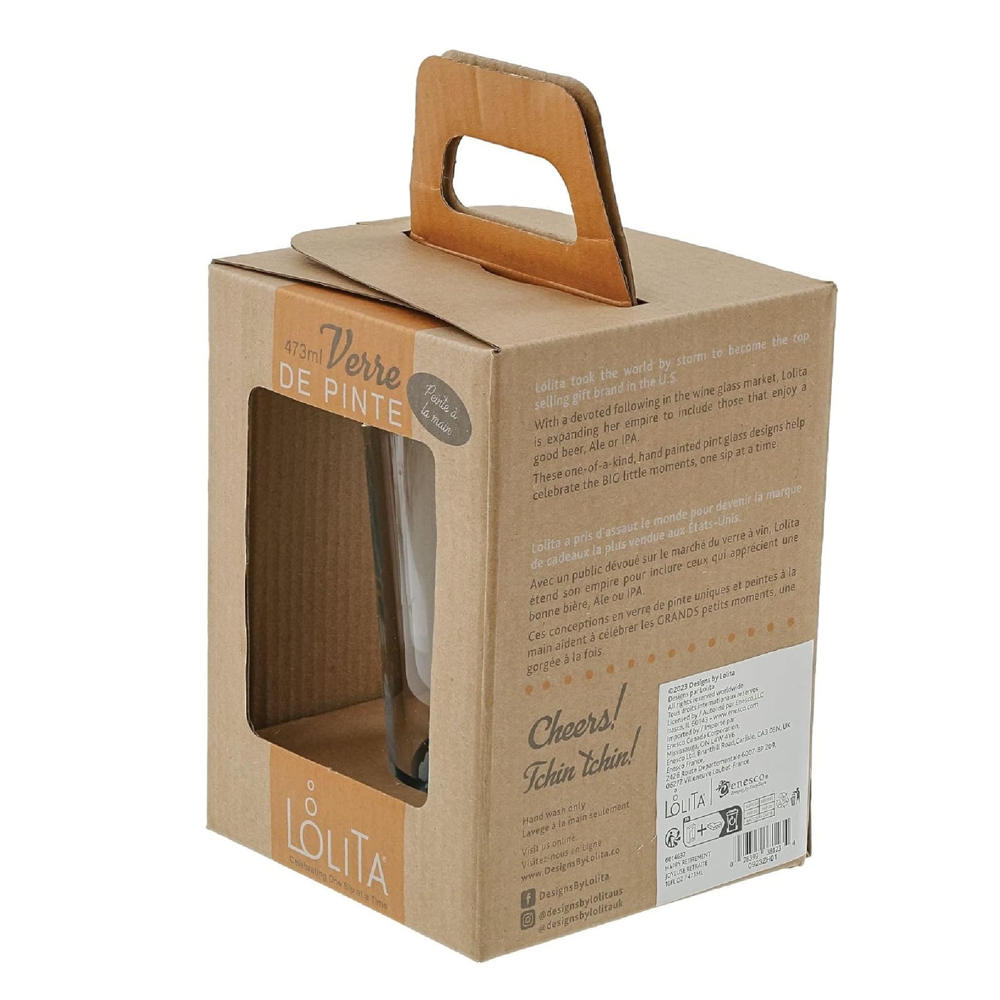 Lolita Happy Retirement Hand-Painted Artisan Beer Pint Glass