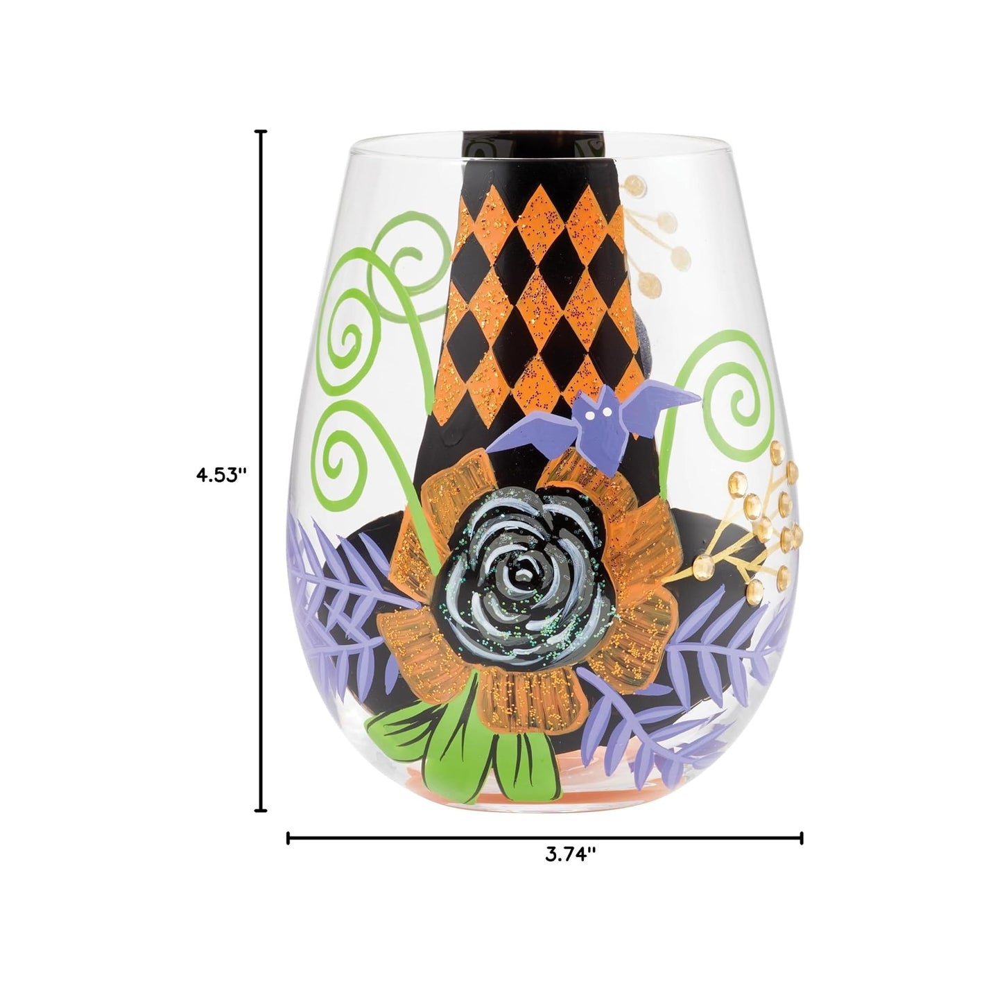 Lolita Halloween My Fancy Witch Hat Hand-Painted Stemless Wine Glass