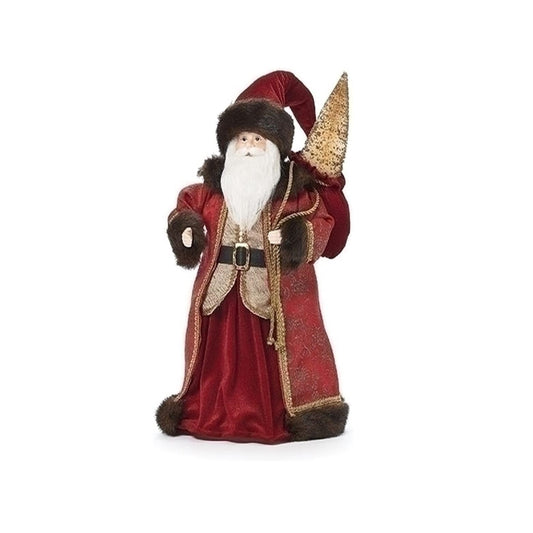 Roman 134483 Red Santa with Brown Fur Tree Topper, 18-inch Height