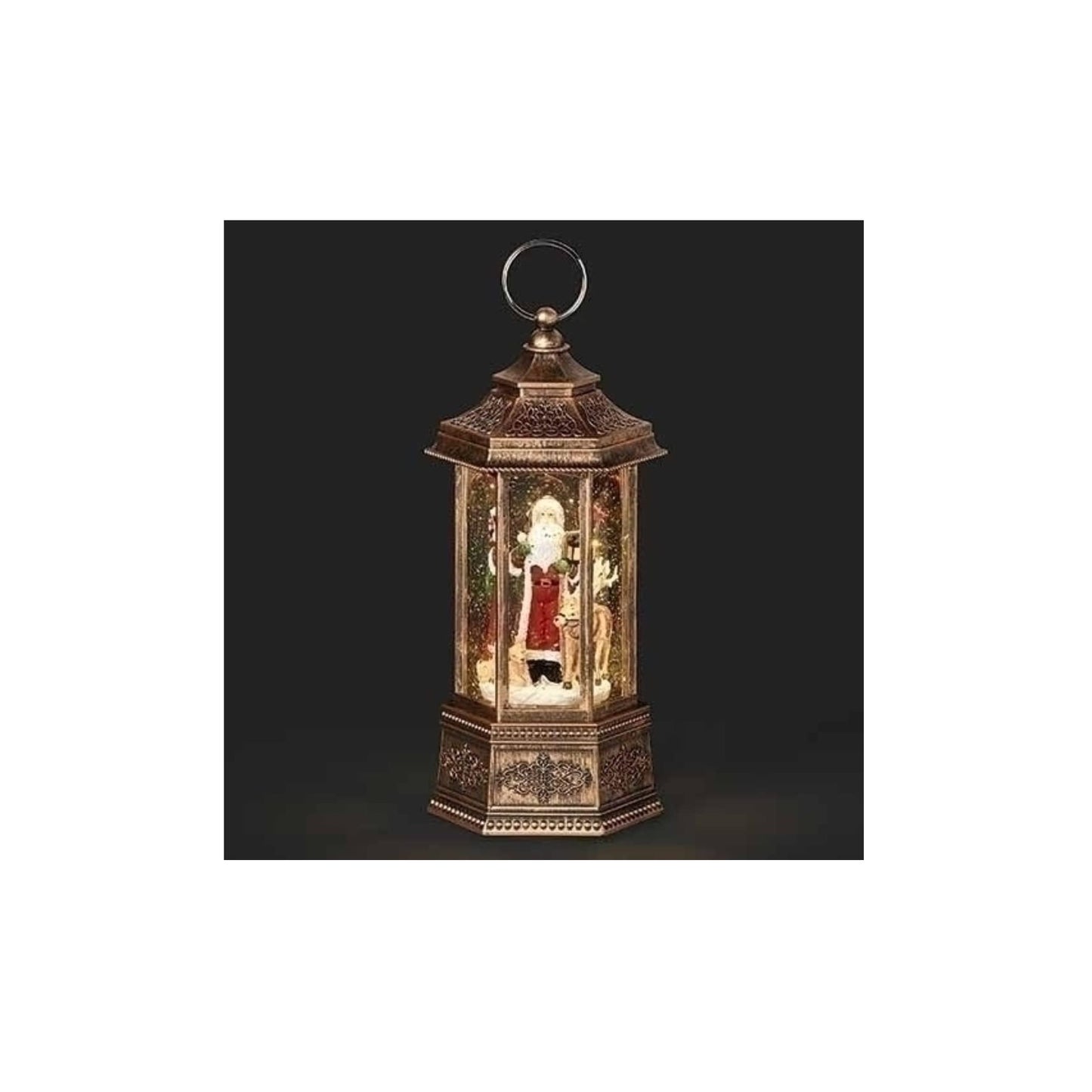 Lanterne romaine tourbillonnante du Père Noël 10,25" bronze et LED rouge