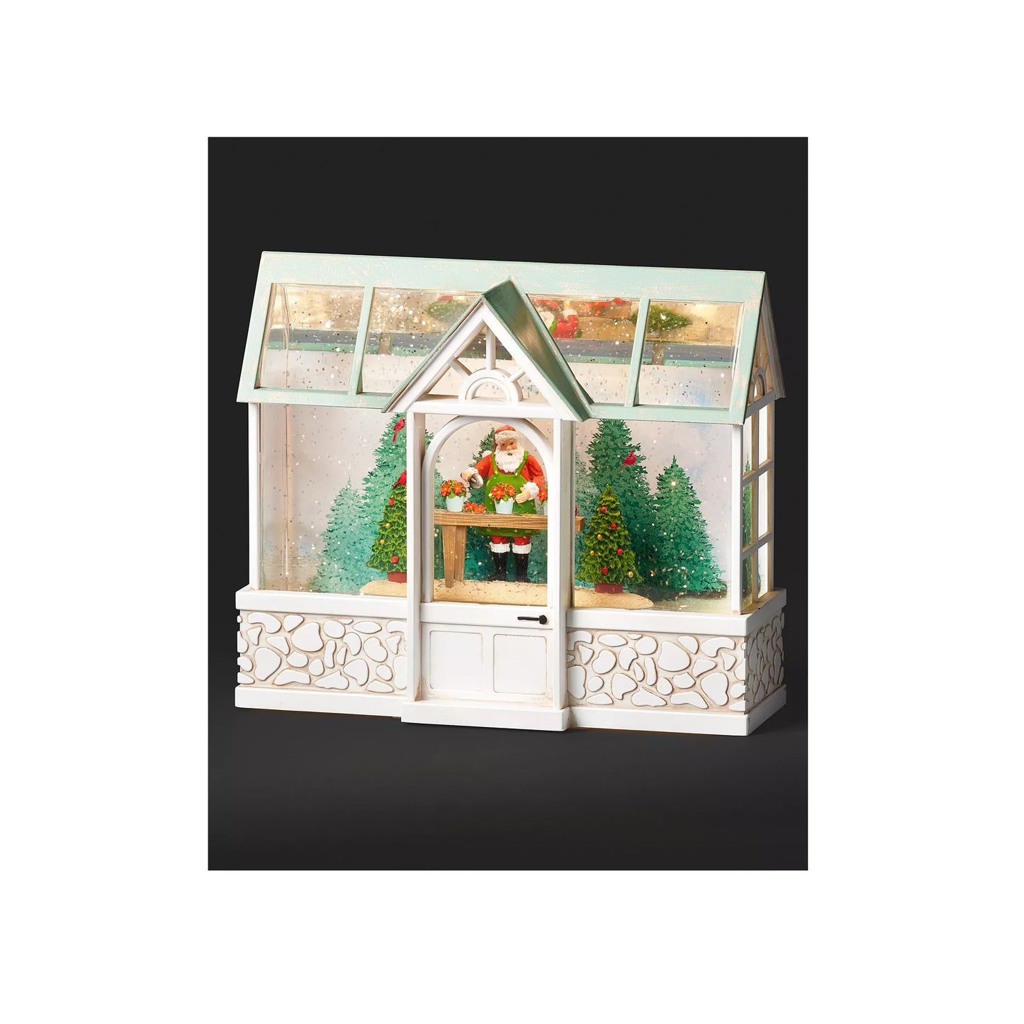 Roman LED Swirl Green House Arbres du Père Noël et cardinaux