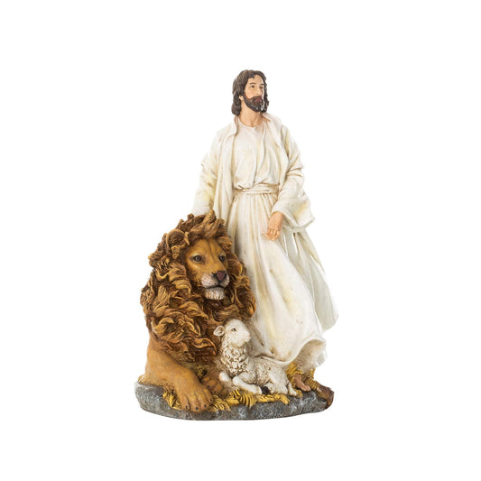 Jesus With Lion, Lamb Figurine