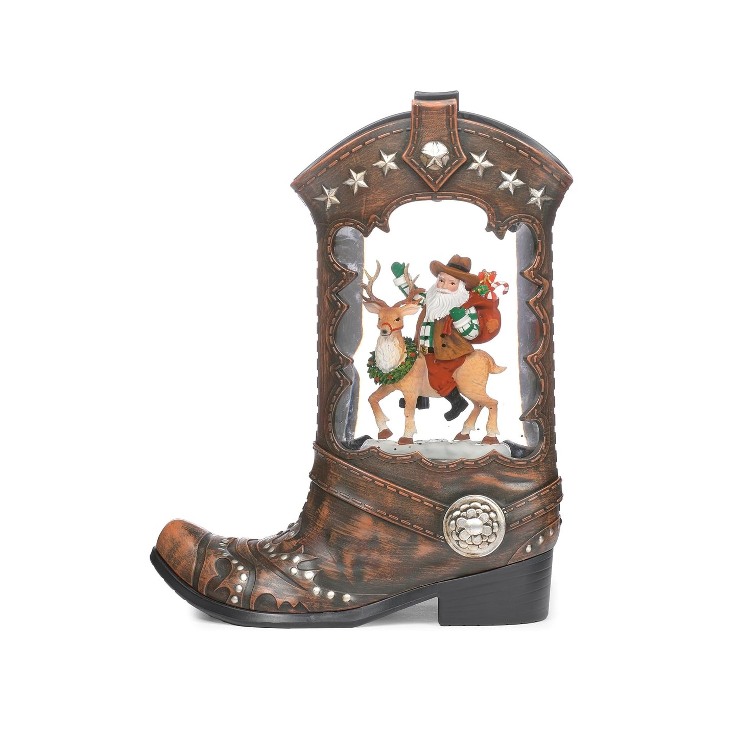 Boot with Santa Riding Deer Inside 10" LED Swirl