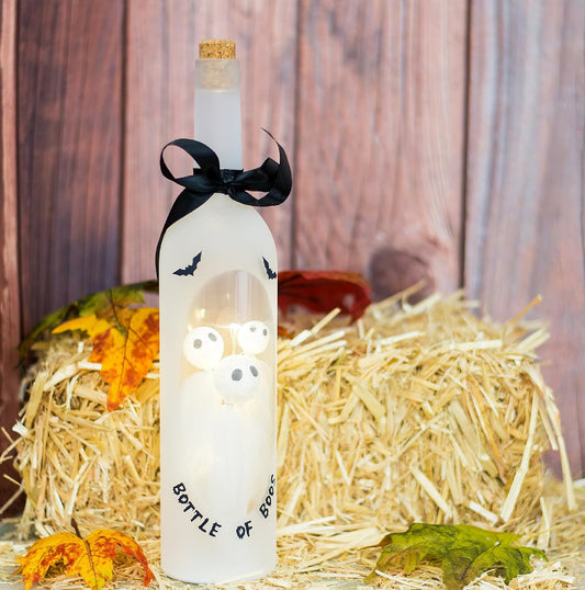 Bottle of Boos Ghosts Light Up LED Wine Bottle Halloween Tabletop