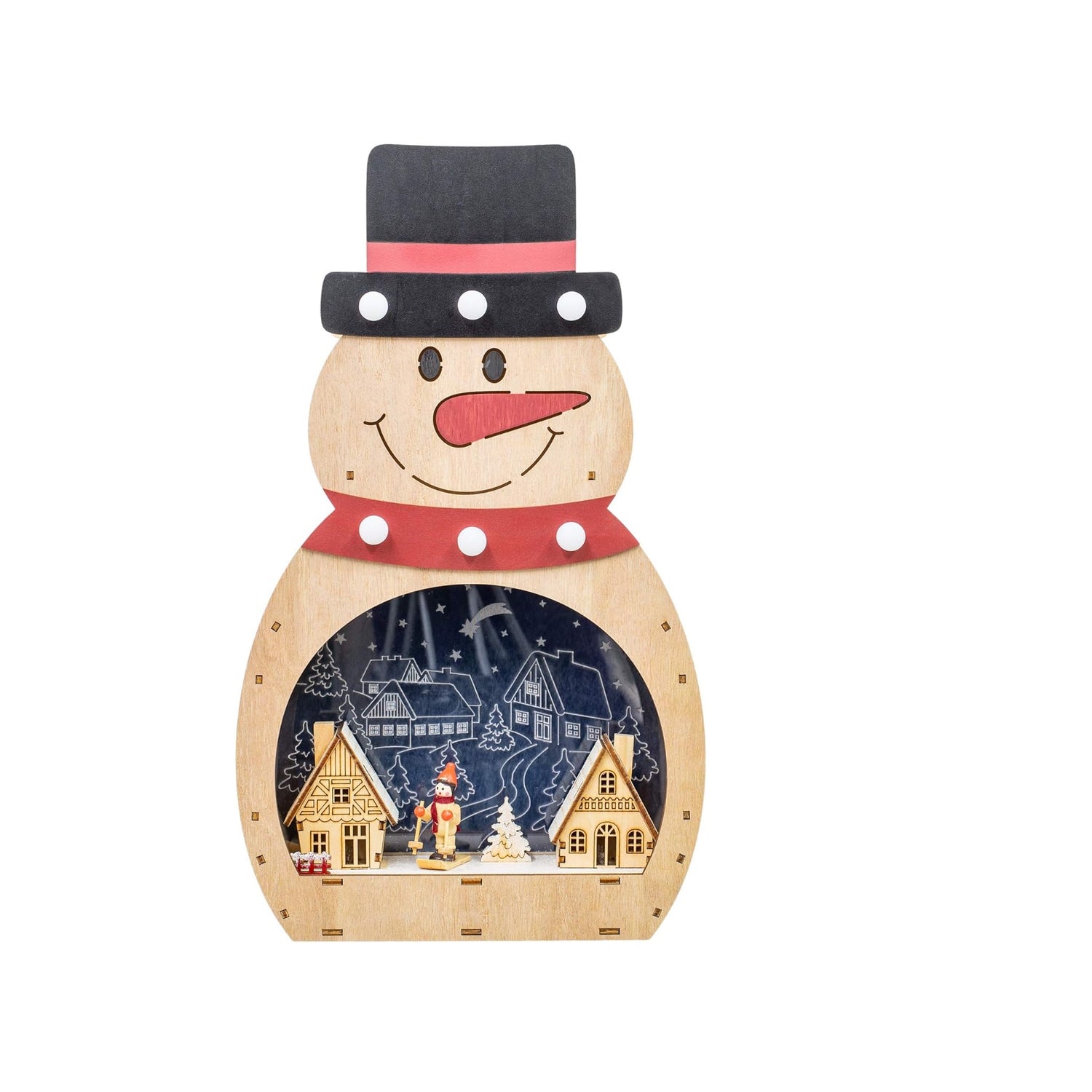 Roman 15.75" LED Wood Snowman with Town