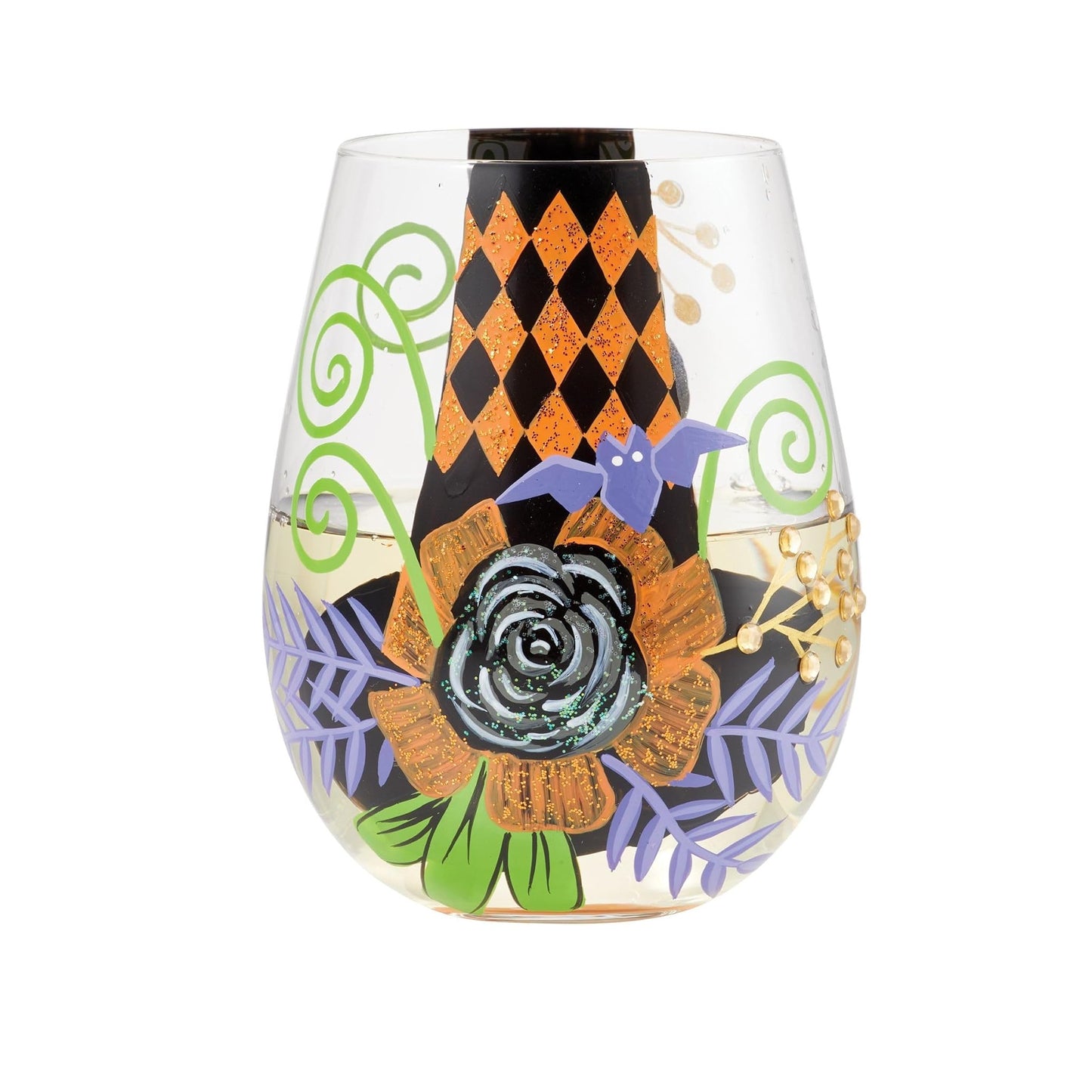 Lolita Halloween My Fancy Witch Hat Hand-Painted Stemless Wine Glass