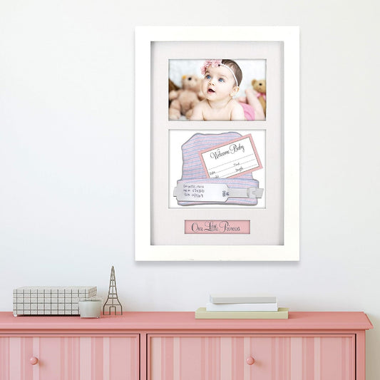 Baby ID Bracelet + Birth-Record White(With Pink And Blue Title Labels) Photo Holder Keepsake