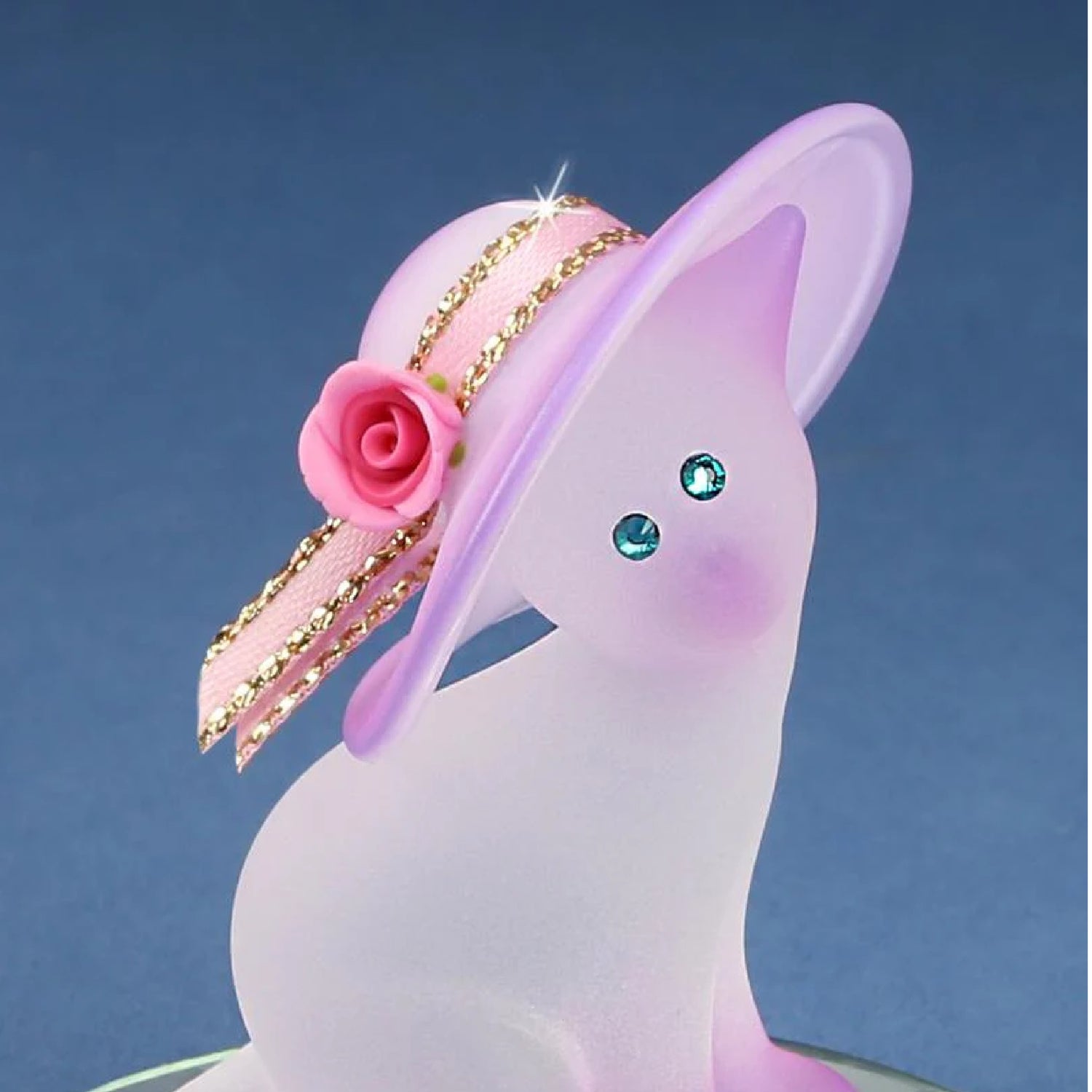 Glass Baron Pink Cat with Hat Figure