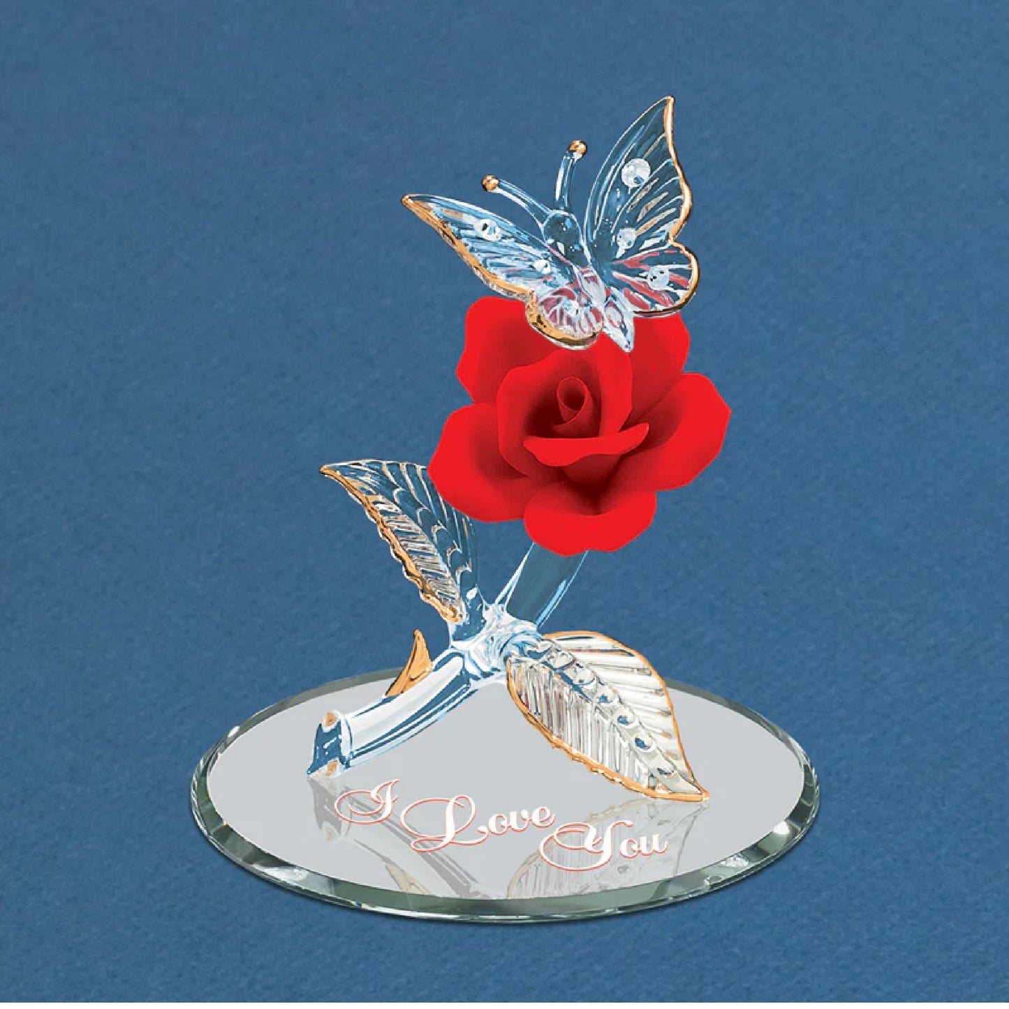 Glass Baron Butterfly with Red Rose " I Love You " Figure