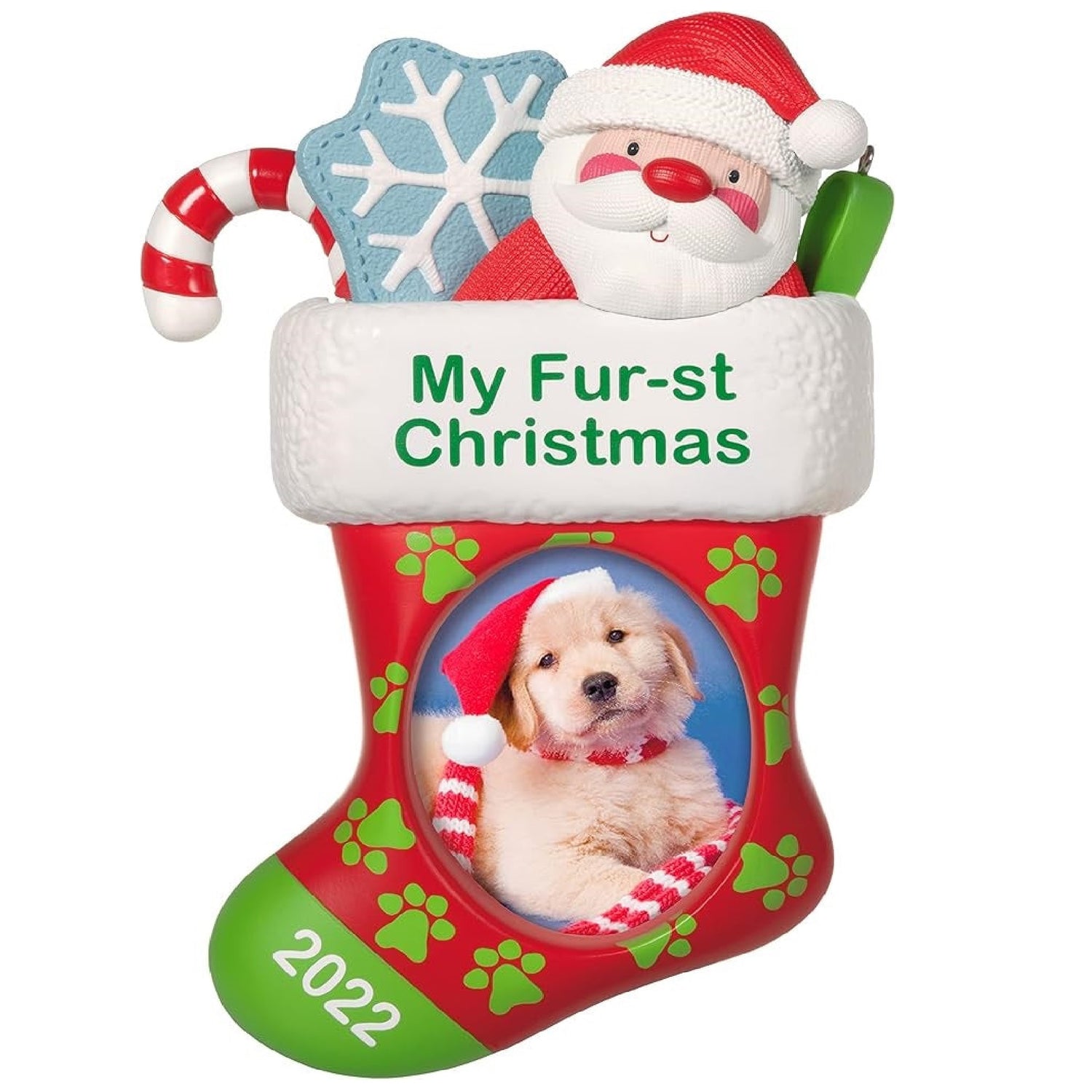 Hallmark Keepsake Ornament 2022 Pet's Fur-st Christmas Stocking Photo Frame