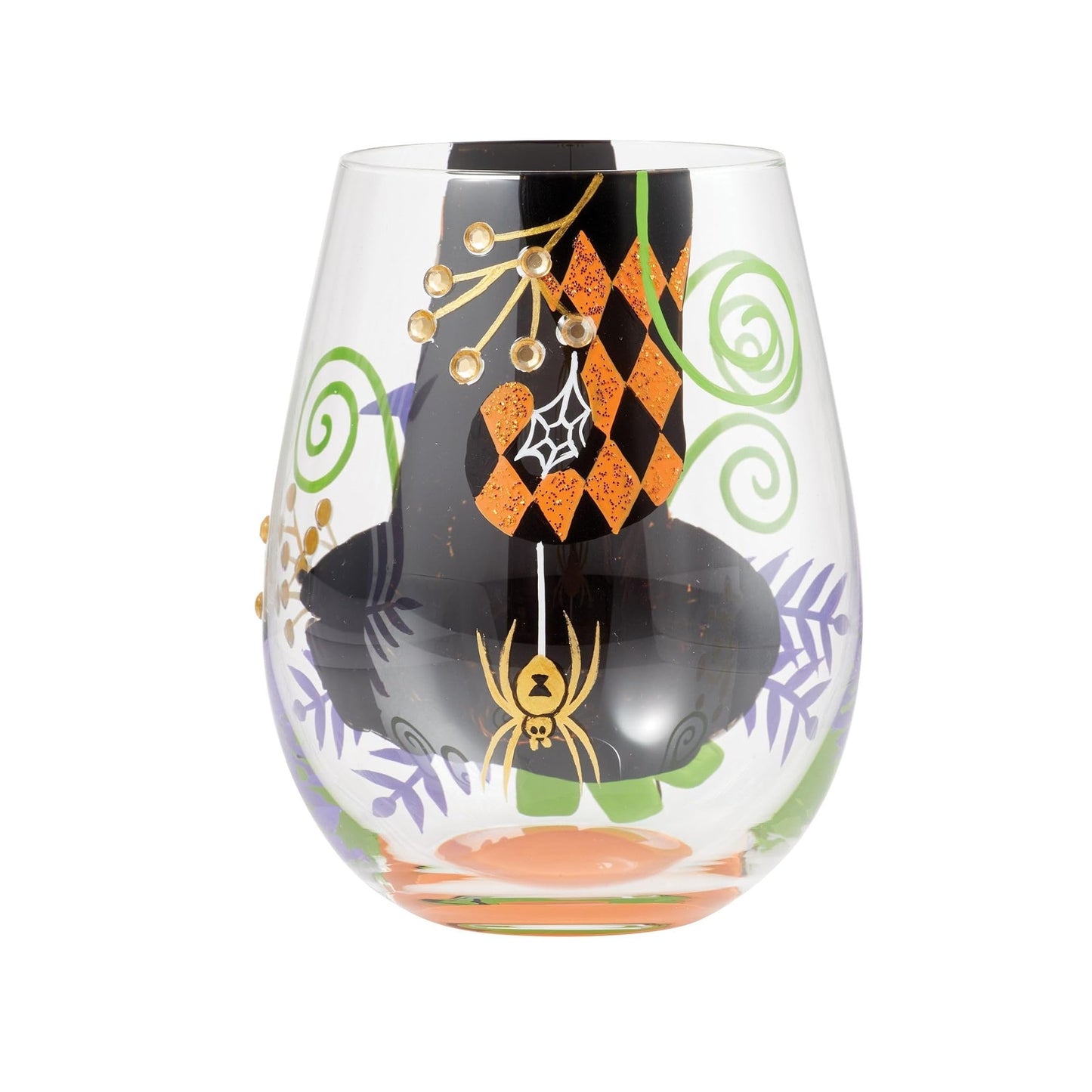 Lolita Halloween My Fancy Witch Hat Hand-Painted Stemless Wine Glass