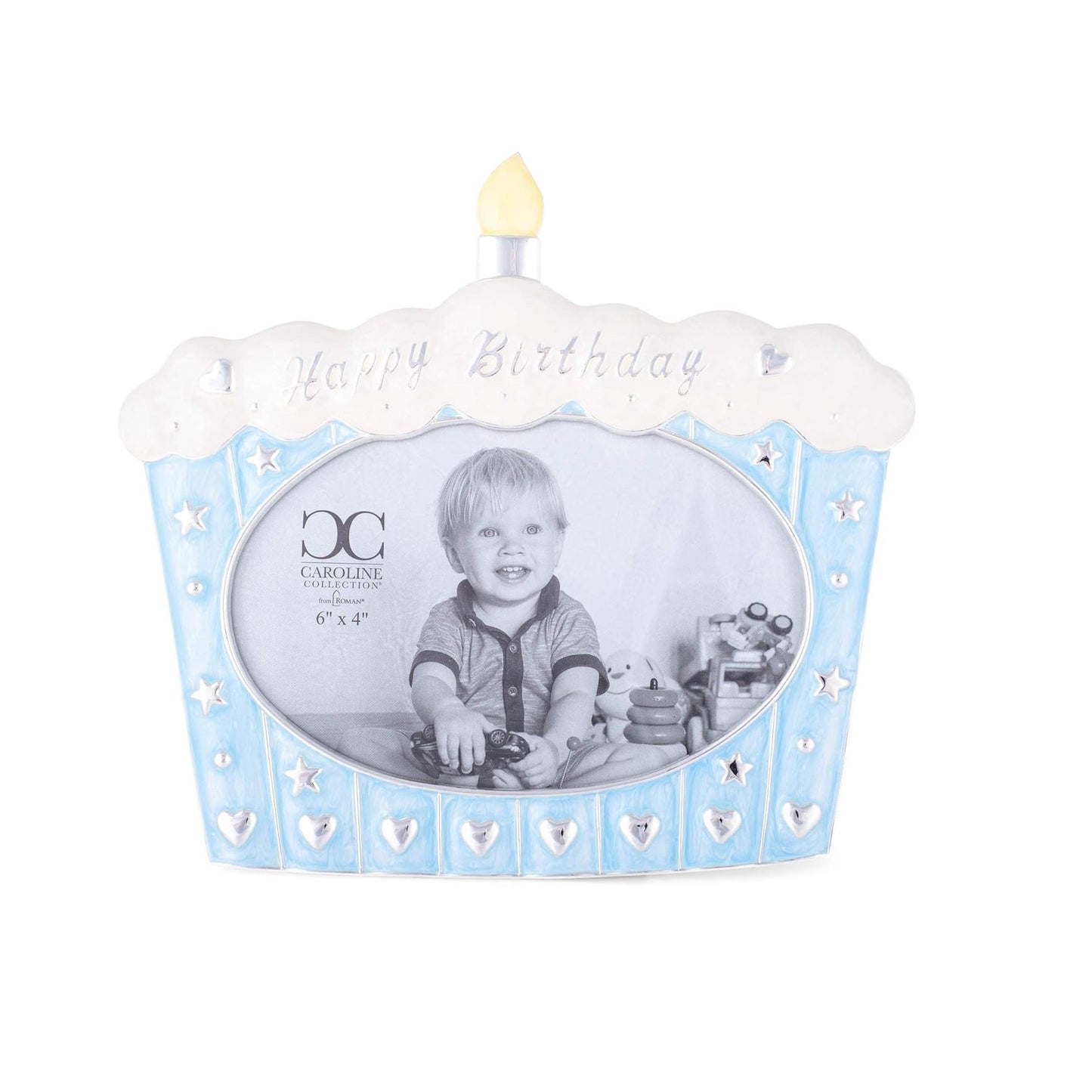 Roman 19064 Caroline Collection Happy Birthday Cake Frame, Holds 4 x 6-inch Photo, 7-inch Height (Blue)