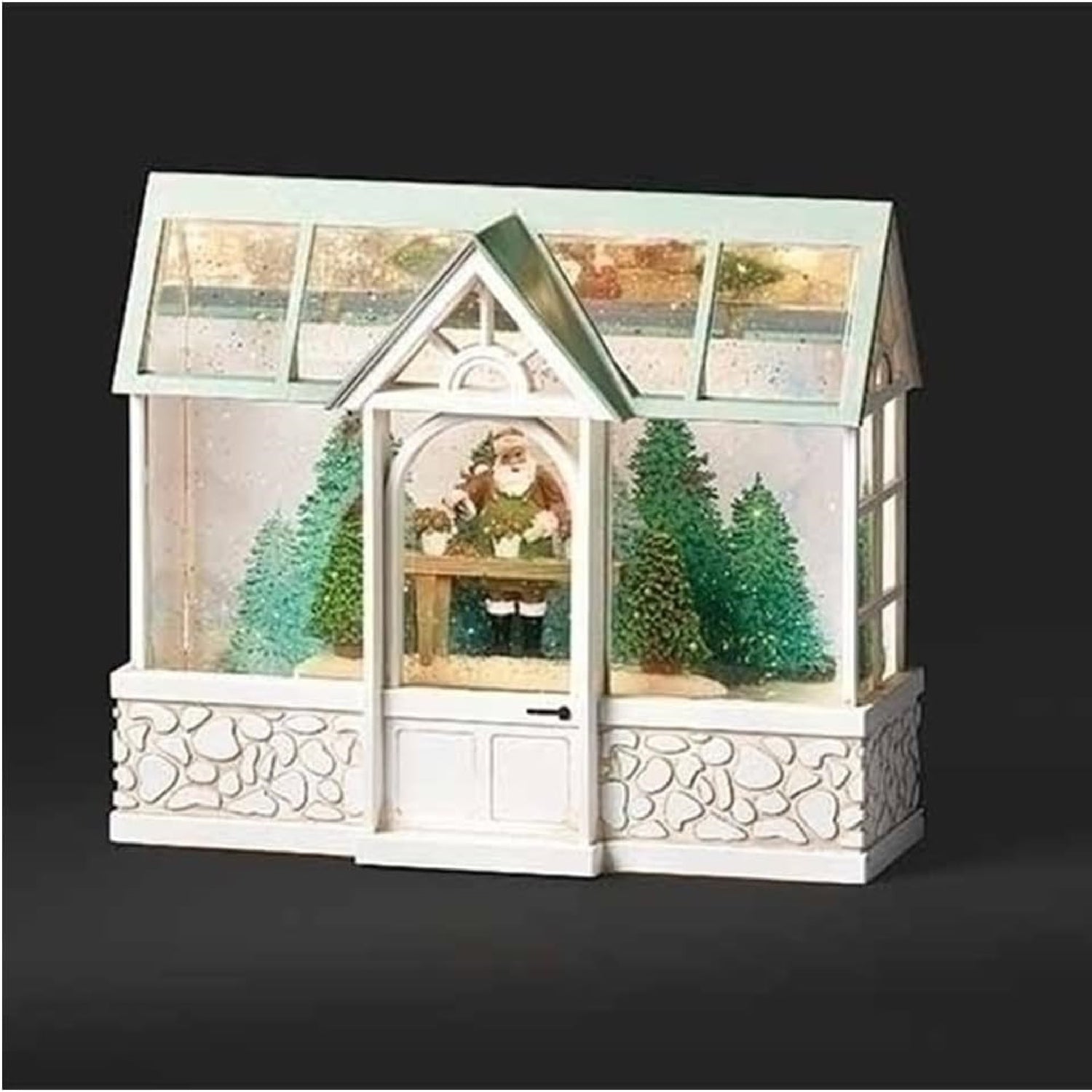 Roman LED Swirl Green House Santa Trees and Cardinals