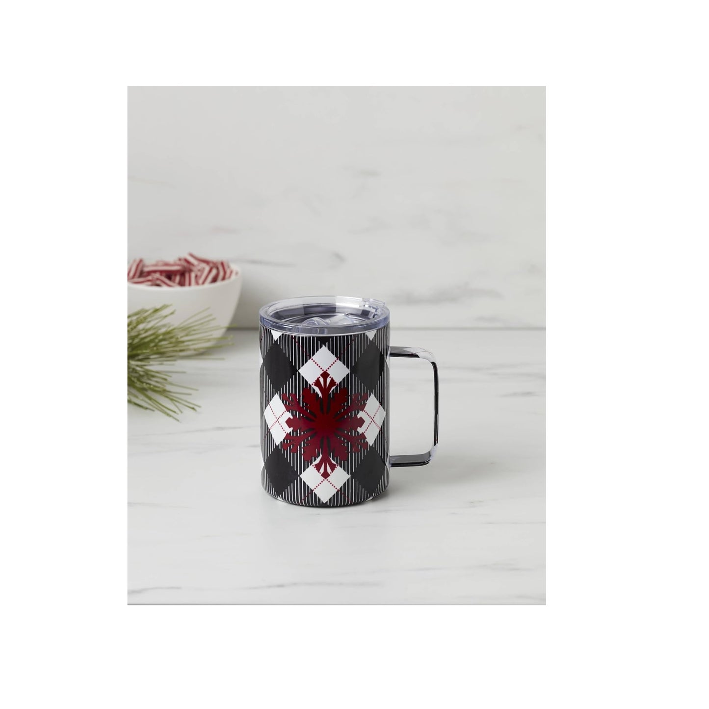 Lenox Cambridge Black 16 Oz Insulated Plaid Coffee Mug