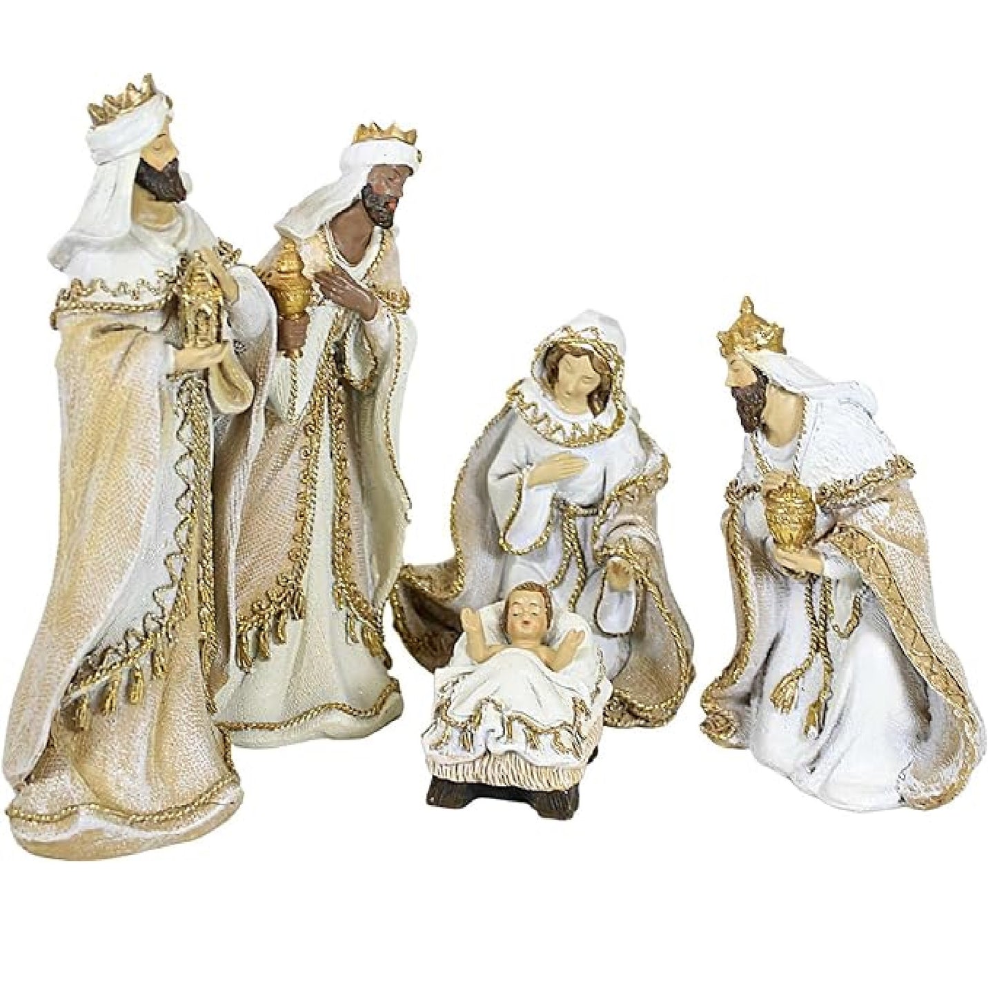 Nativity 7 Piece Set Woven Gold Trim Fabric Look