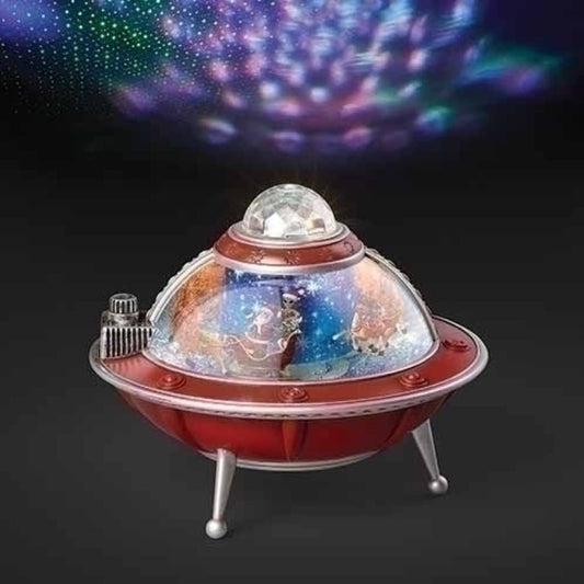 Roman 10.5" Red and Blue LED Musical Swirl UFO Ship Christmas Tabletop Decor