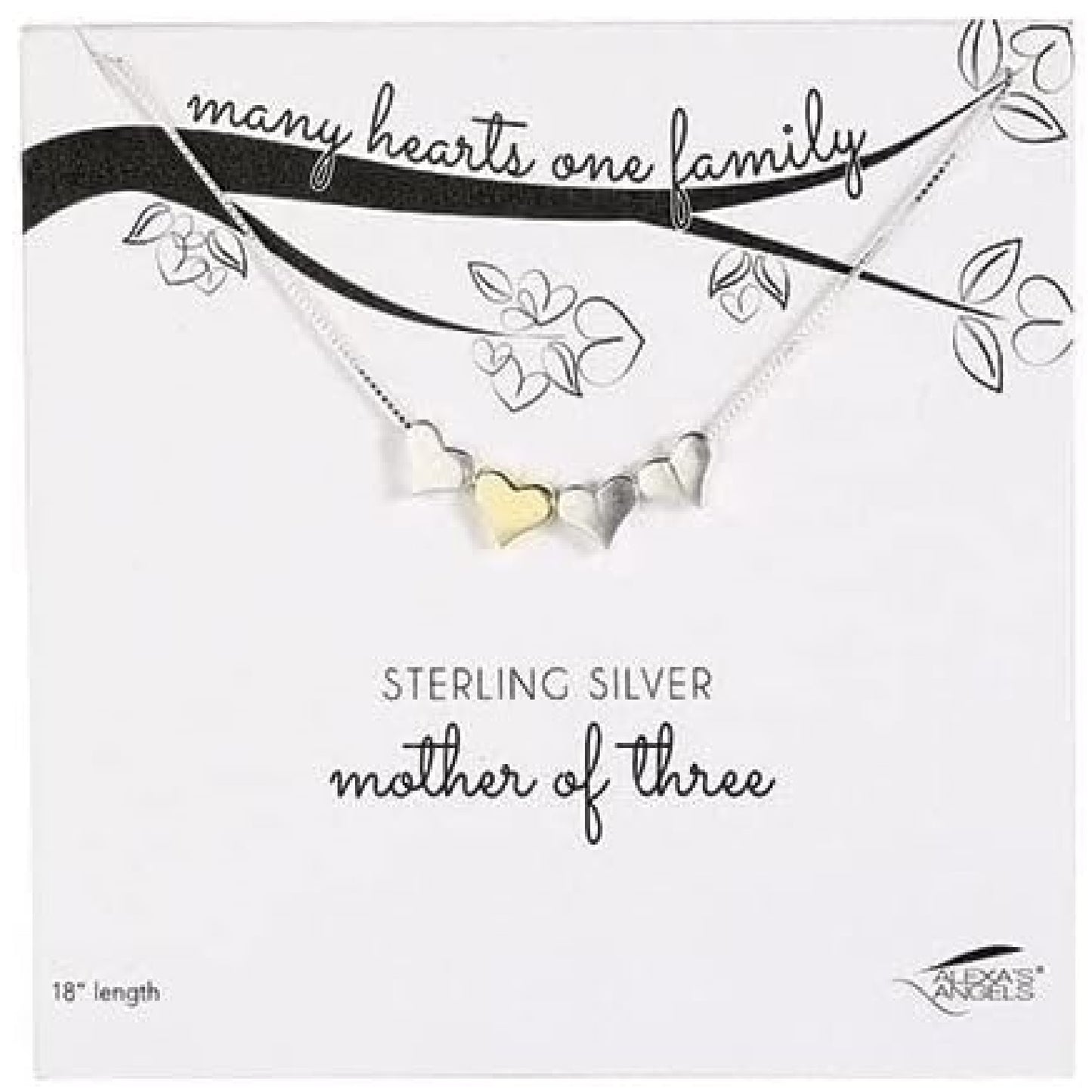 Mother of Three Necklace Hearts Sterling Silver 18"