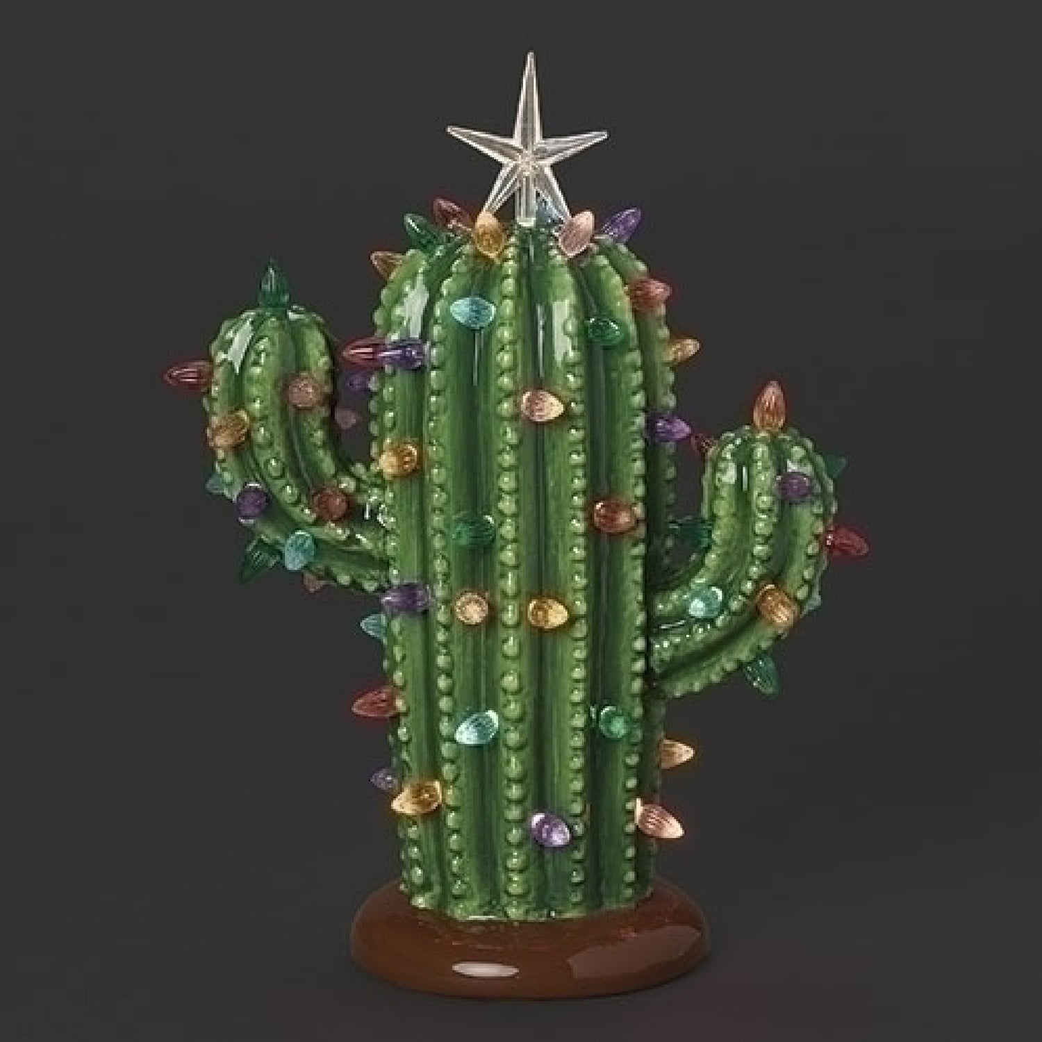 Roman 12.00in Lighted Ceramic Cactus, Ceramic, Battery Operated Star 137068