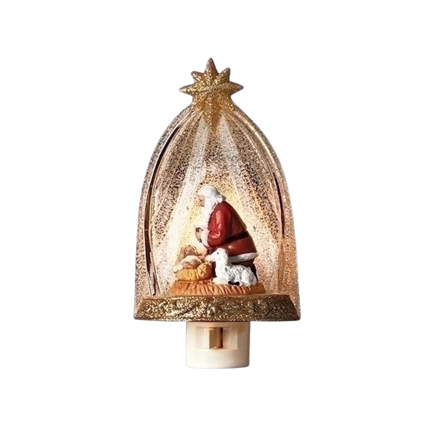 Santa Claus Kneeling Before Baby Jesus in Manger Night Light