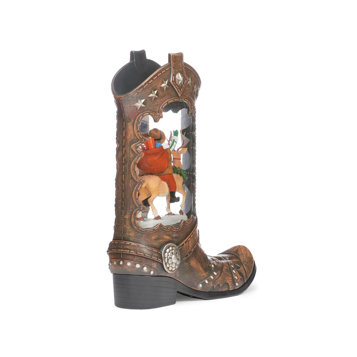 Boot with Santa Riding Deer Inside 10" LED Swirl