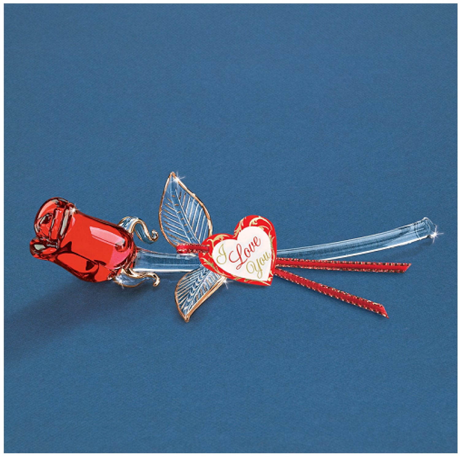 Glass Baron Glass Red Rose "I Love You" Figurine