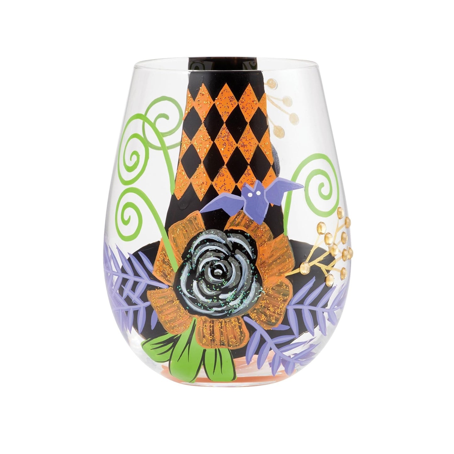 Lolita Halloween My Fancy Witch Hat Hand-Painted Stemless Wine Glass