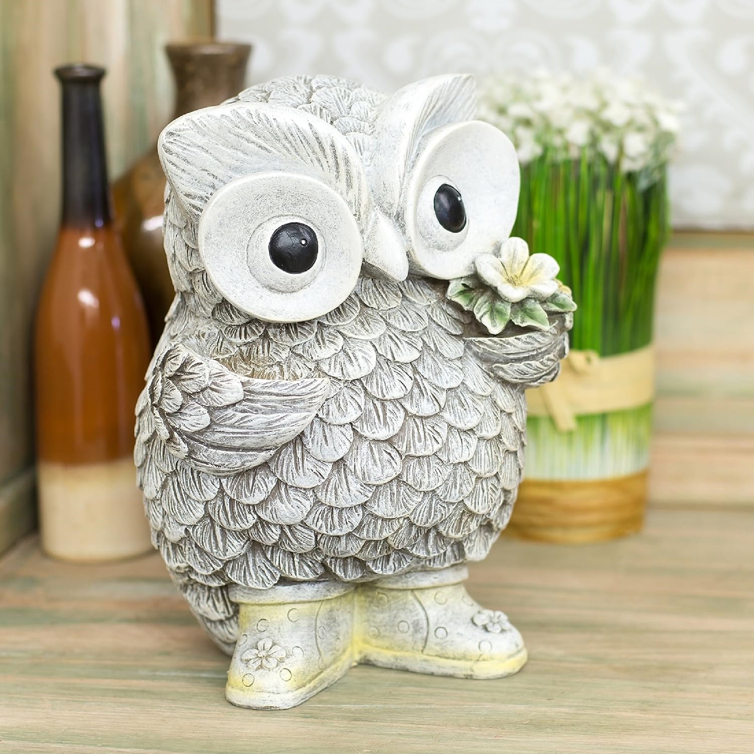 Roman Owl in Rain Boots Garden Statue