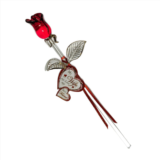 Glass Baron 10.5" Red Stem Rose "My Wife my Love my Best Friend" Glass Figurine