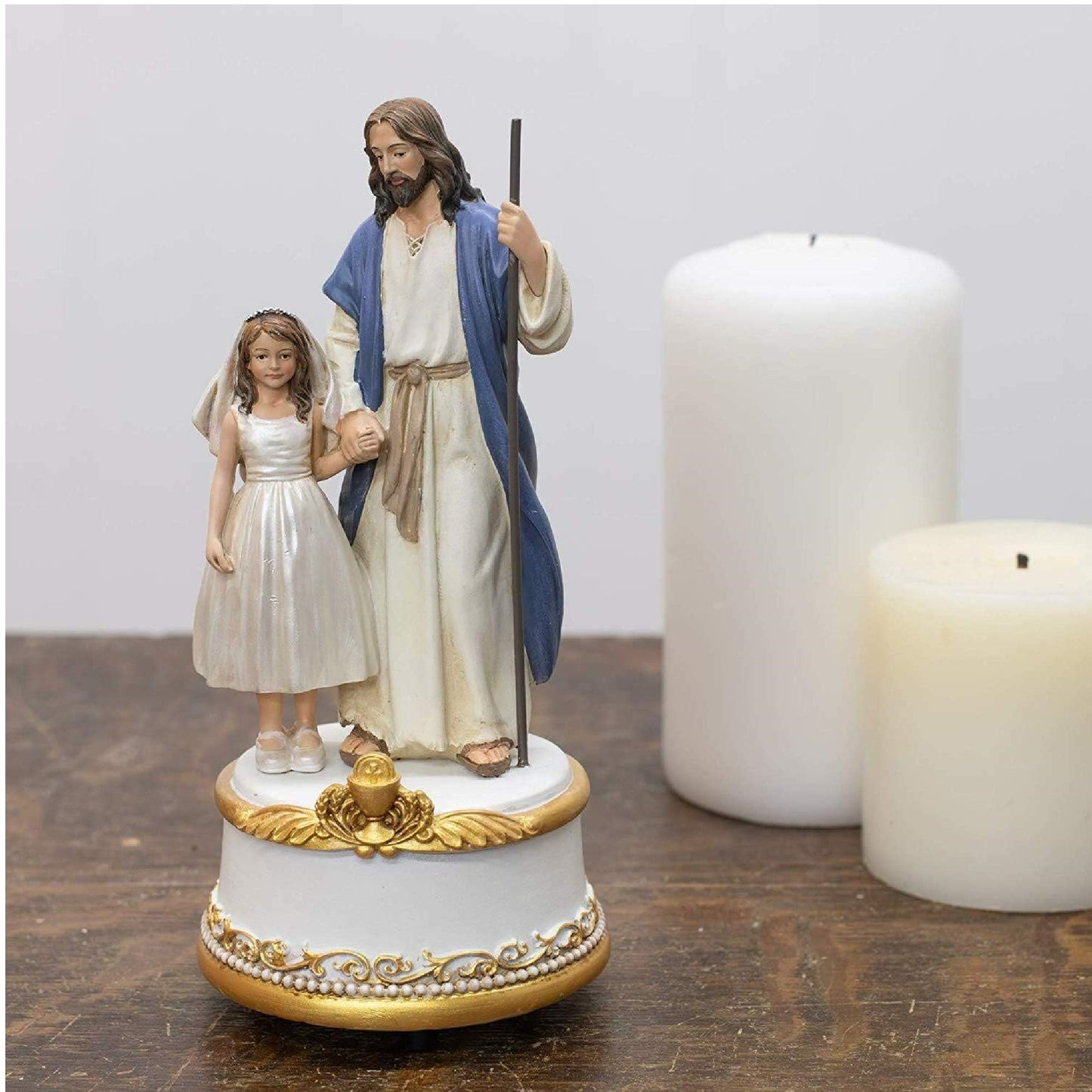 Jesus with Communion Girl Music Box by Roman