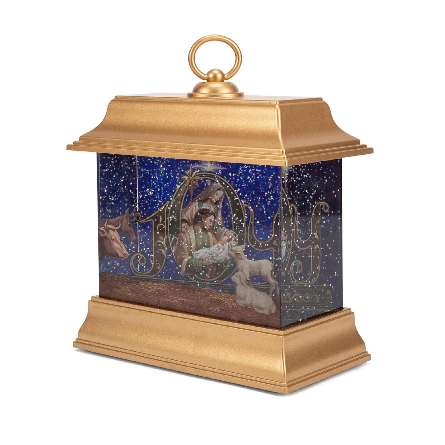 Goldtone Joy Holy Family 8.5 x 7 Acrylic Decorative Tabletop Snow Water Globe