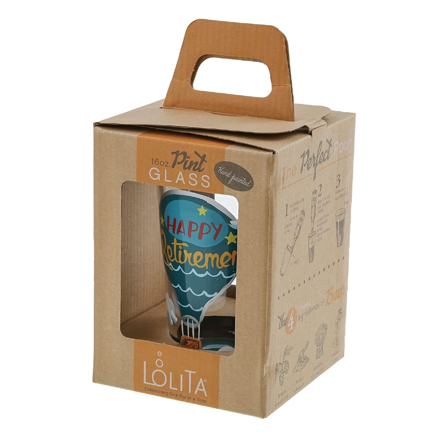 Lolita Happy Retirement Hand-Painted Artisan Beer Pint Glass