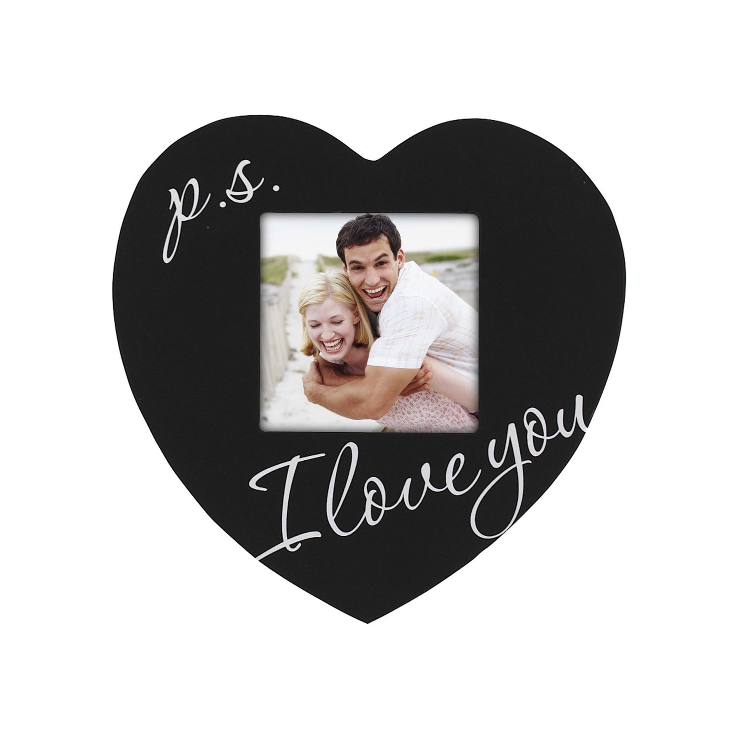 Malden International Designs Celebrated Moments P.S. I Love You Black Wood Heart Picture Frame, 3.5x3.5, Black