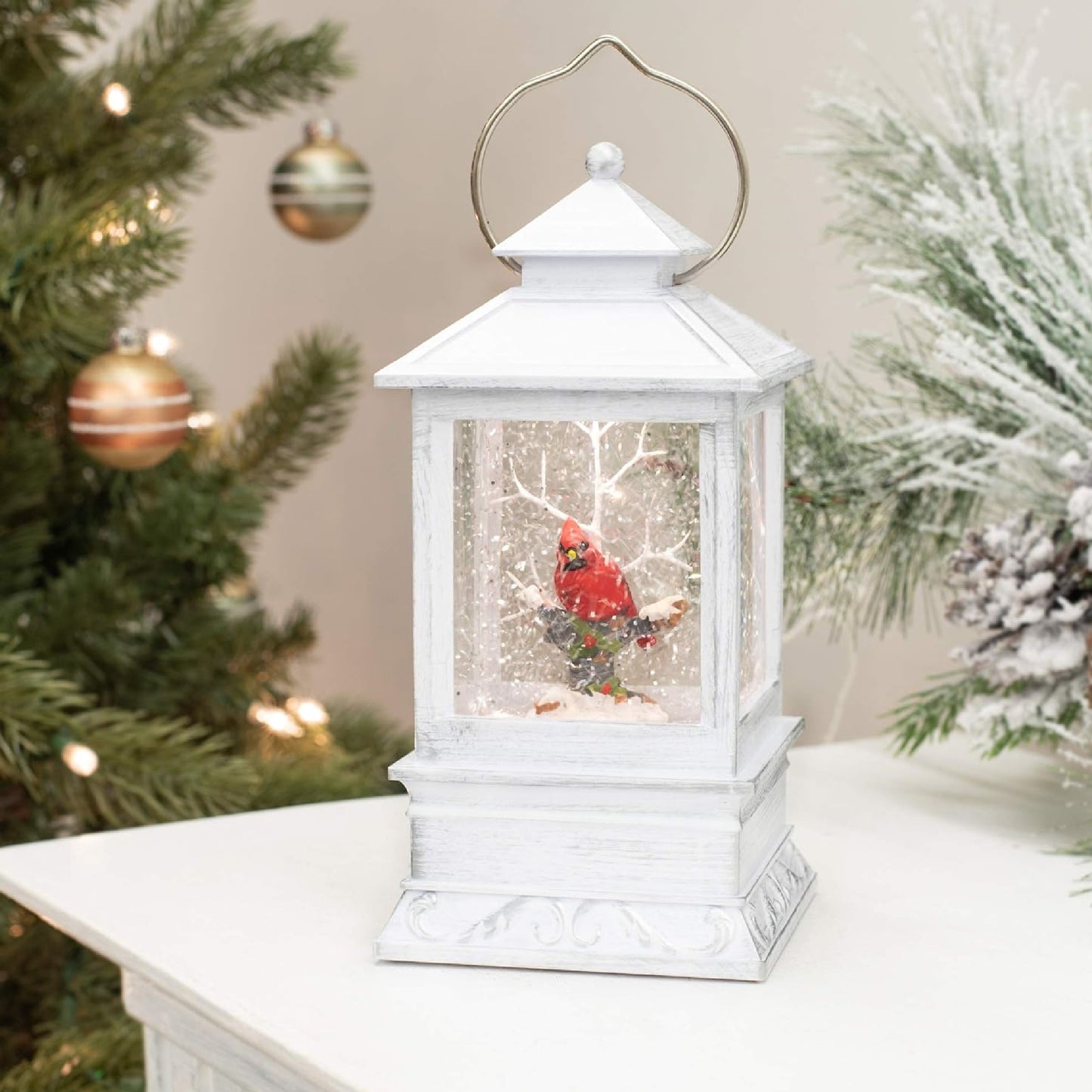 Roman 8.5"H LED Swirl Grey Lantern Cardinal Tree