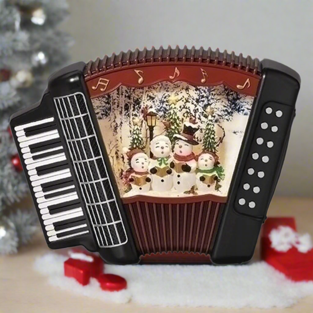 Snowmen Carolers Snowglobe Lighted Swirl Accordion by Roman