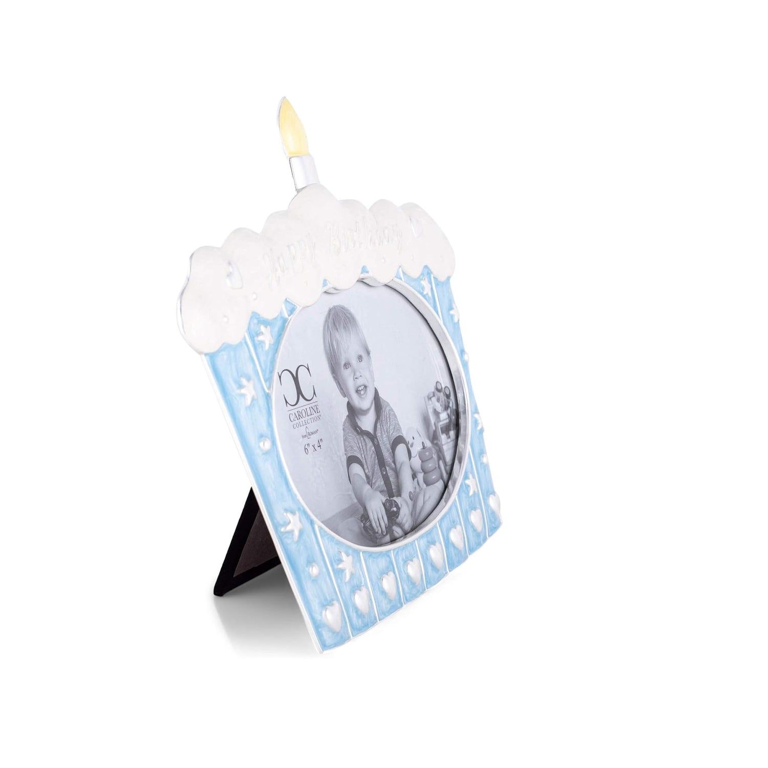 Roman 19064 Caroline Collection Happy Birthday Cake Frame, Holds 4 x 6-inch Photo, 7-inch Height (Blue)