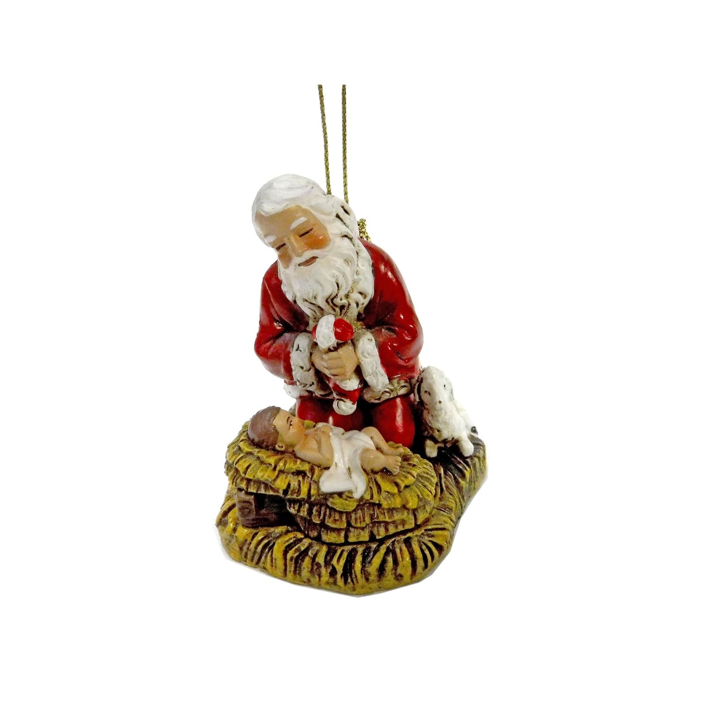 Kneeling Santa with Baby Jesus Ornament