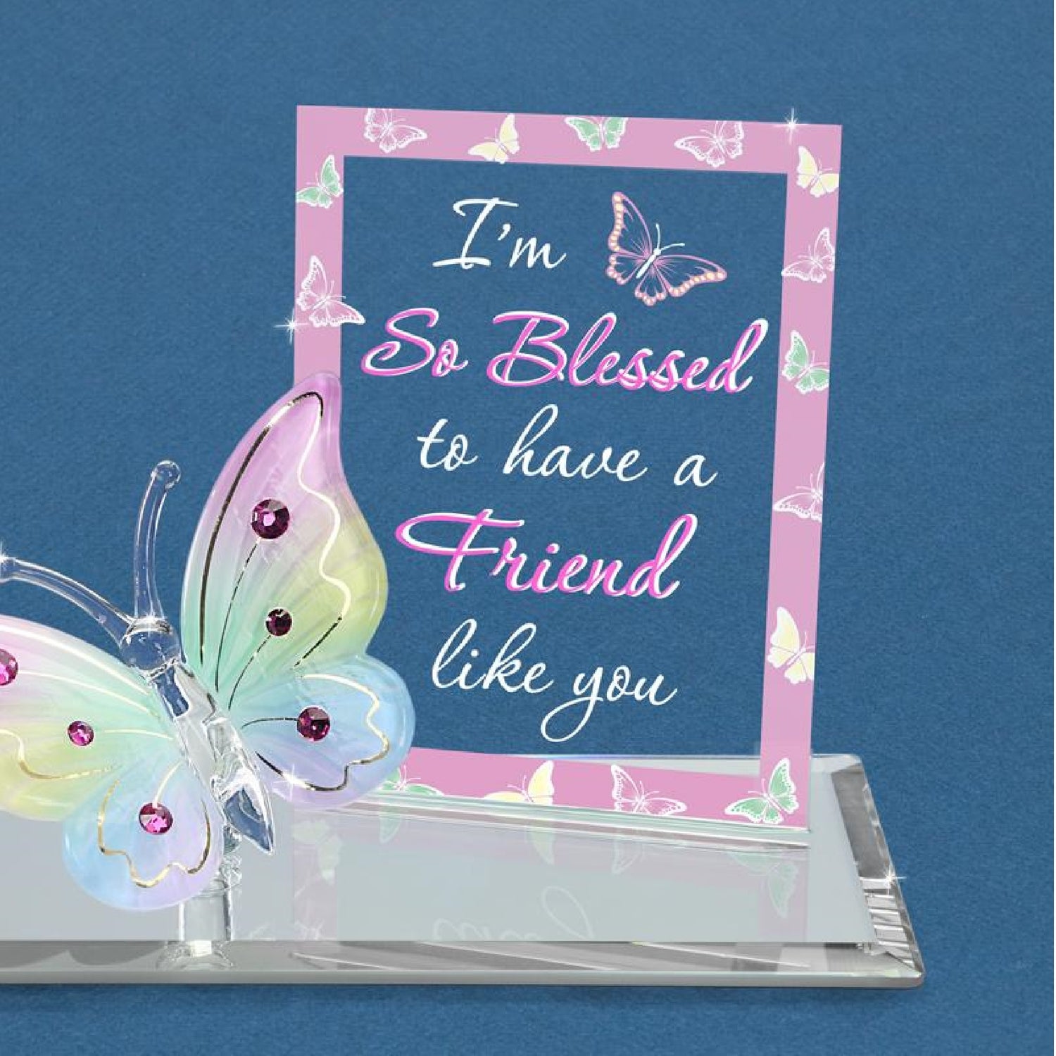 Glass Baron Butterfly "So Blessed Friend" Figure Plaque