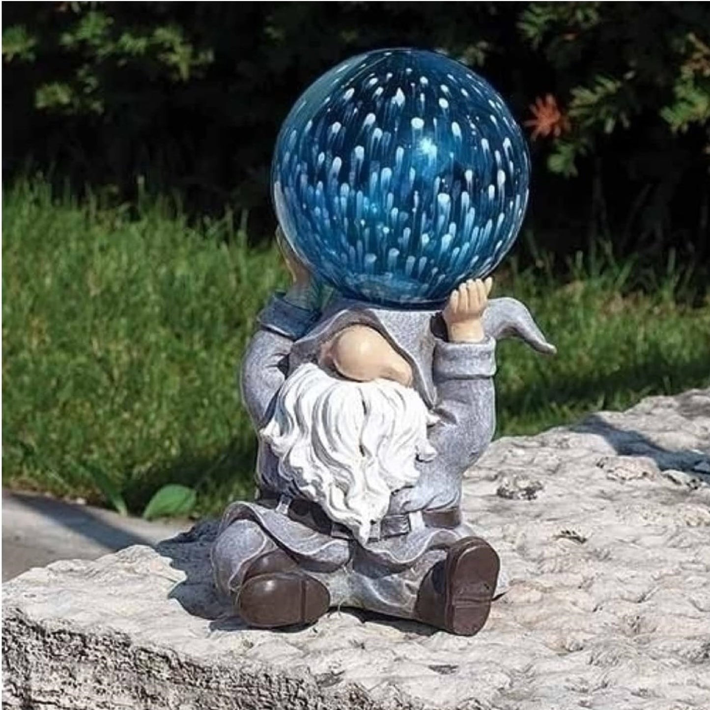 Roman Solar Powered Blue LED Sitting Gnome Outdoor