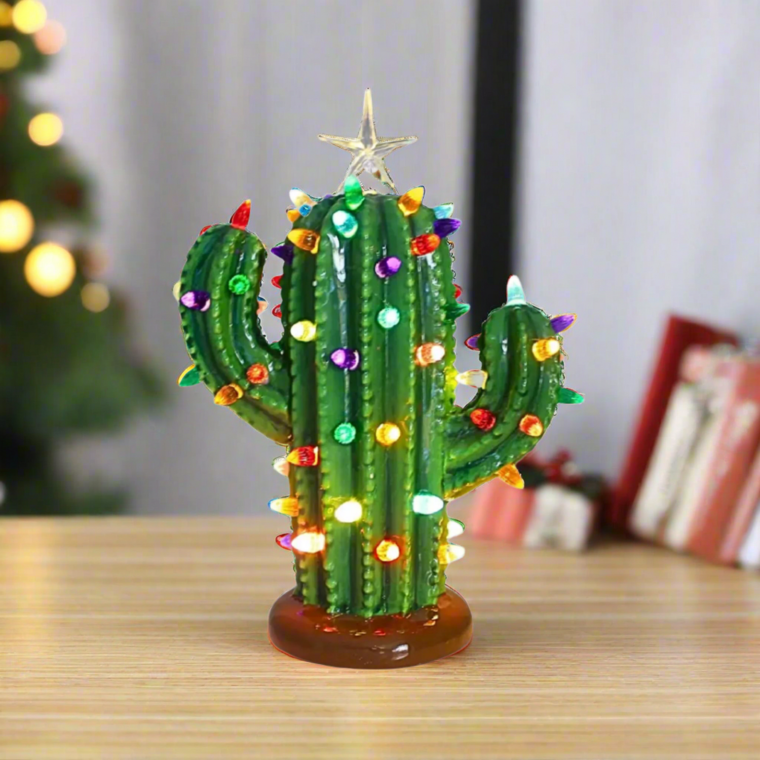 Roman 12.00in Lighted Ceramic Cactus, Ceramic, Battery Operated Star 137068