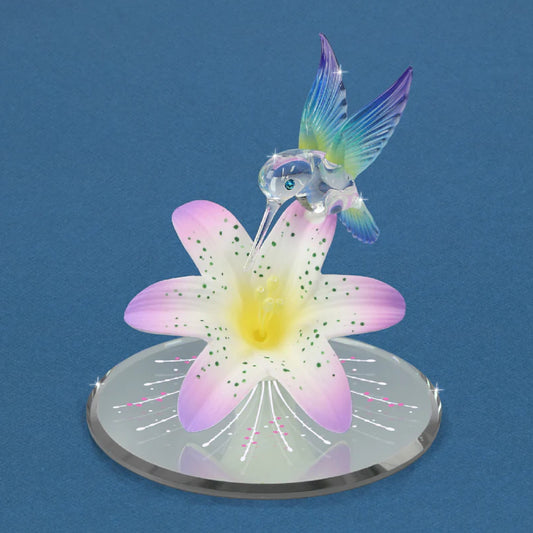 Glass Baron Lavender Lily with a Hummingbird Figurine