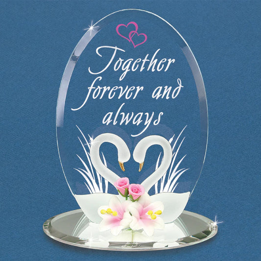 Glass Baron Swans "Forever & Always" Plaque