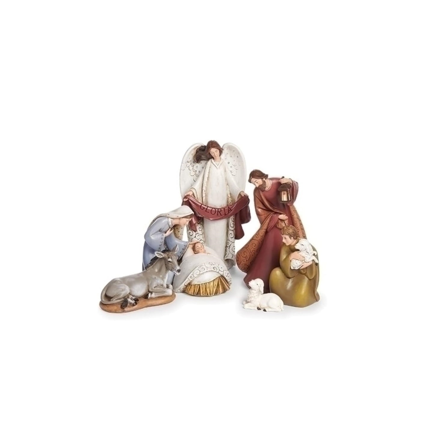 Ensemble de 6 figurines romaines de la Sainte Famille avec ange de la Nativité