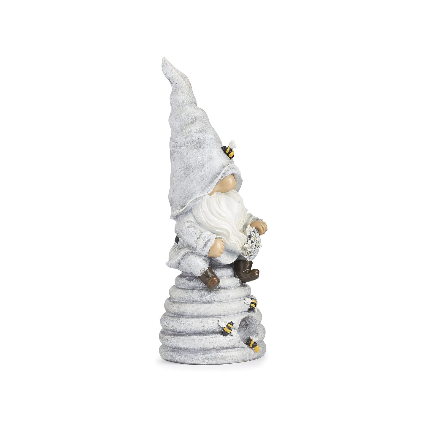 Gnome with Bee Sitting on Beehive Garden Statue