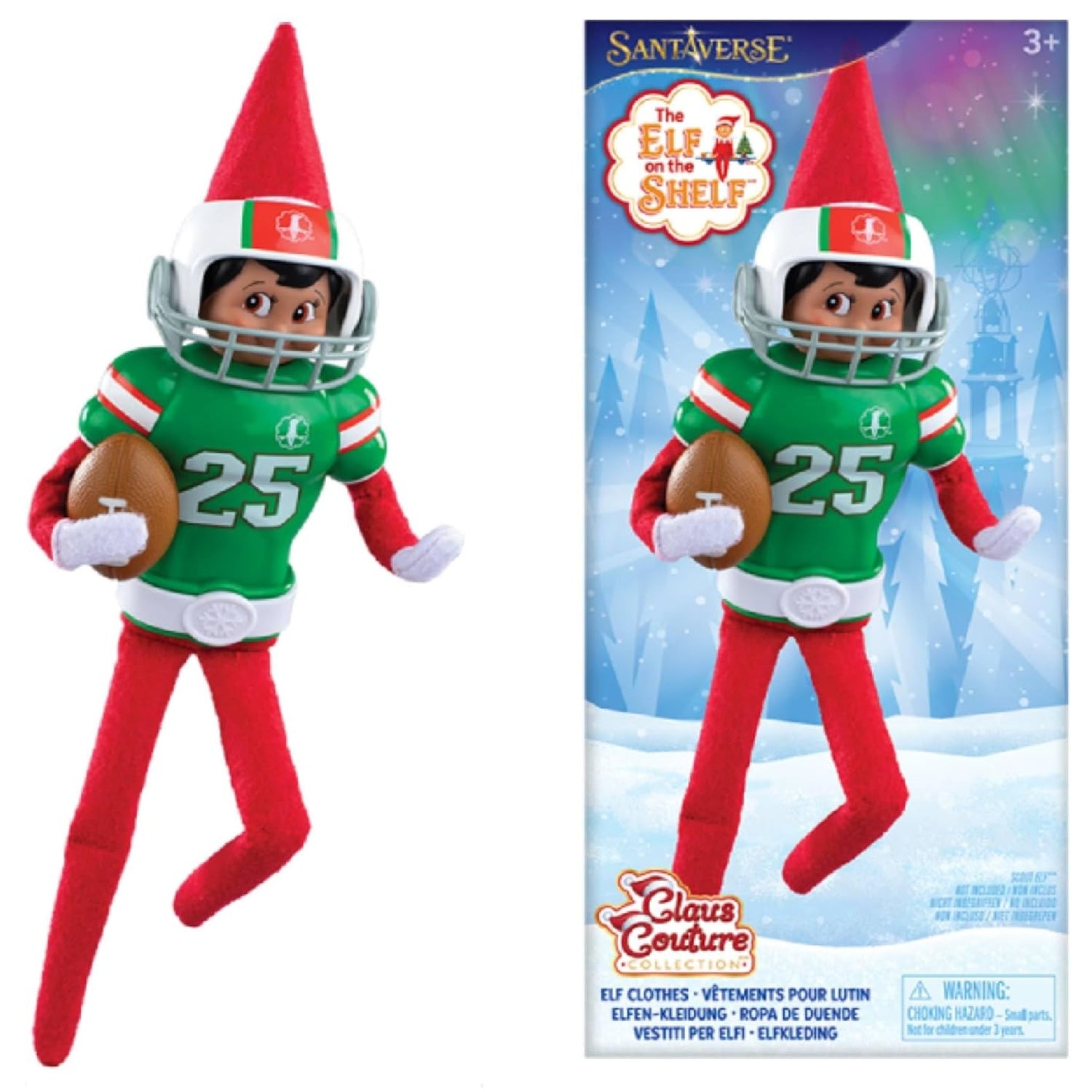 The Elf on the Shelf Claus Couture Touchdown Tidings Set - Help Your Scout Elf Find Their Inner Athlete-Includes Molded Muscle Shirt, elf-Sized Helmet and Mini Football!