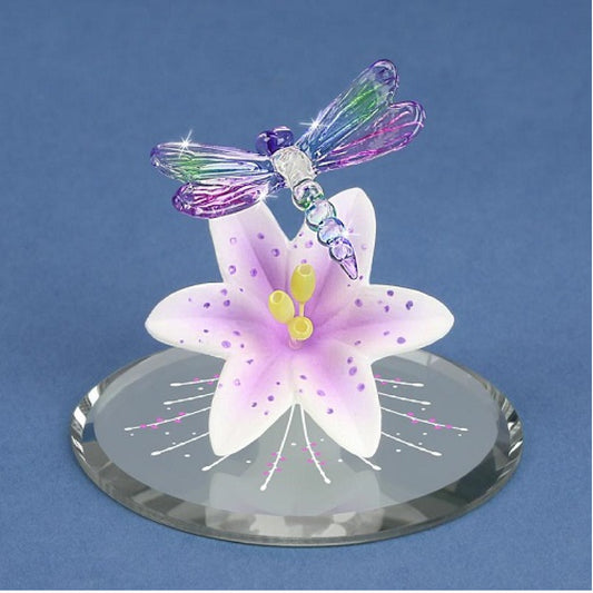 Glass Baron Small Dragonfly Lavender Lily Figurine