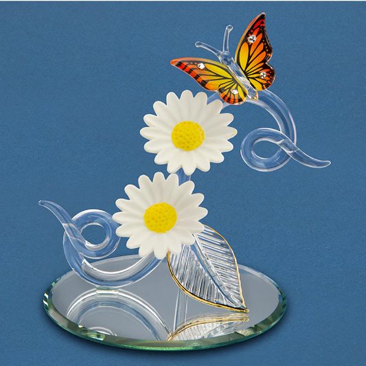 Glass Baron Double Daisy Butterfly Figure