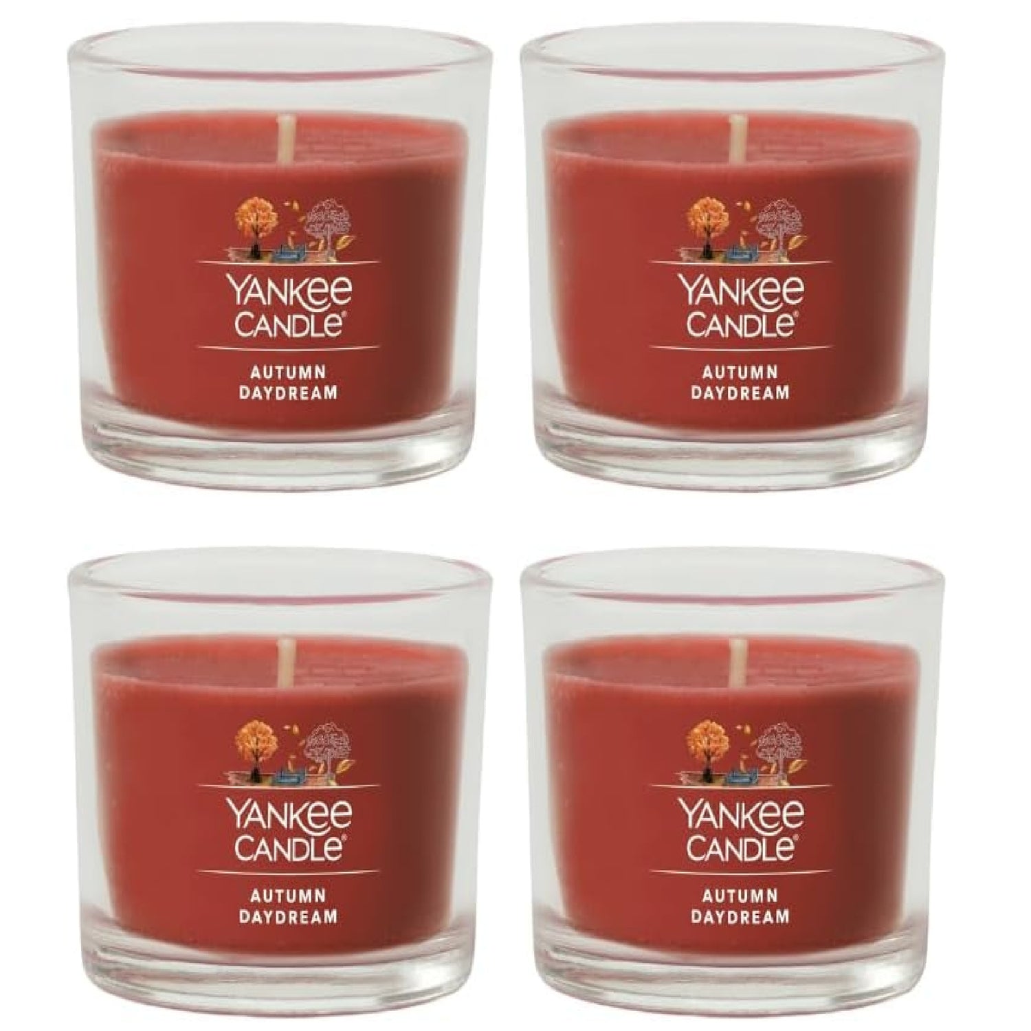 Yankee Candle Signature Votive Mini Candle Jar, Autumn Daydream Scent, Natural Soy Wax Blend Candle with Natural Fiber Wick, 1.3 OZ Glass Jar (Pack of 4)